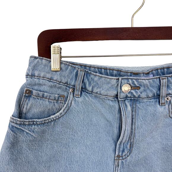 Garage Ariana Blue Denim Relaxed A-Line Shorts 7 High Rise Distressed 4” Inseam - Picture 5 of 7